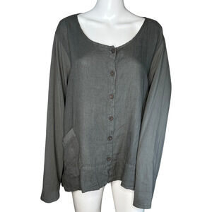 Flax‎ Shirt Womens Large Gray Button Front Tunic Top Linen Lagenlook Minimalist